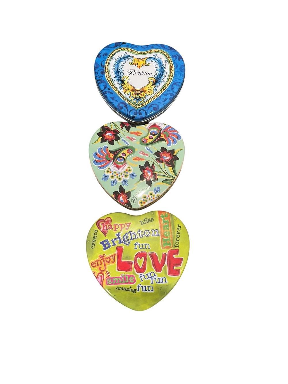 Brighton Metal Heart Shaped Tins Lot of 3 Storage Organization Crafting Jewelry